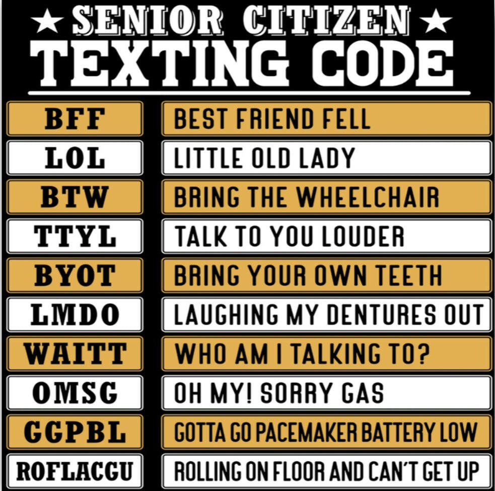 Funny Senior Citizen Texting Codes. On a 2.5” Square Metal Refrigerator Magnet..