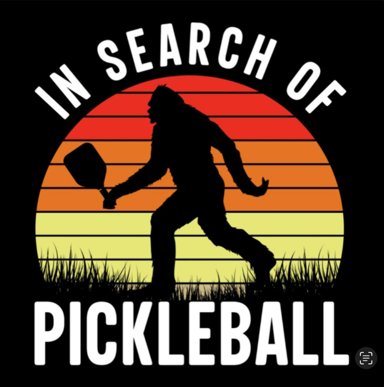 In Search Of Pickleball.On a 2.5” Square Metal Refrigerator Magnet..