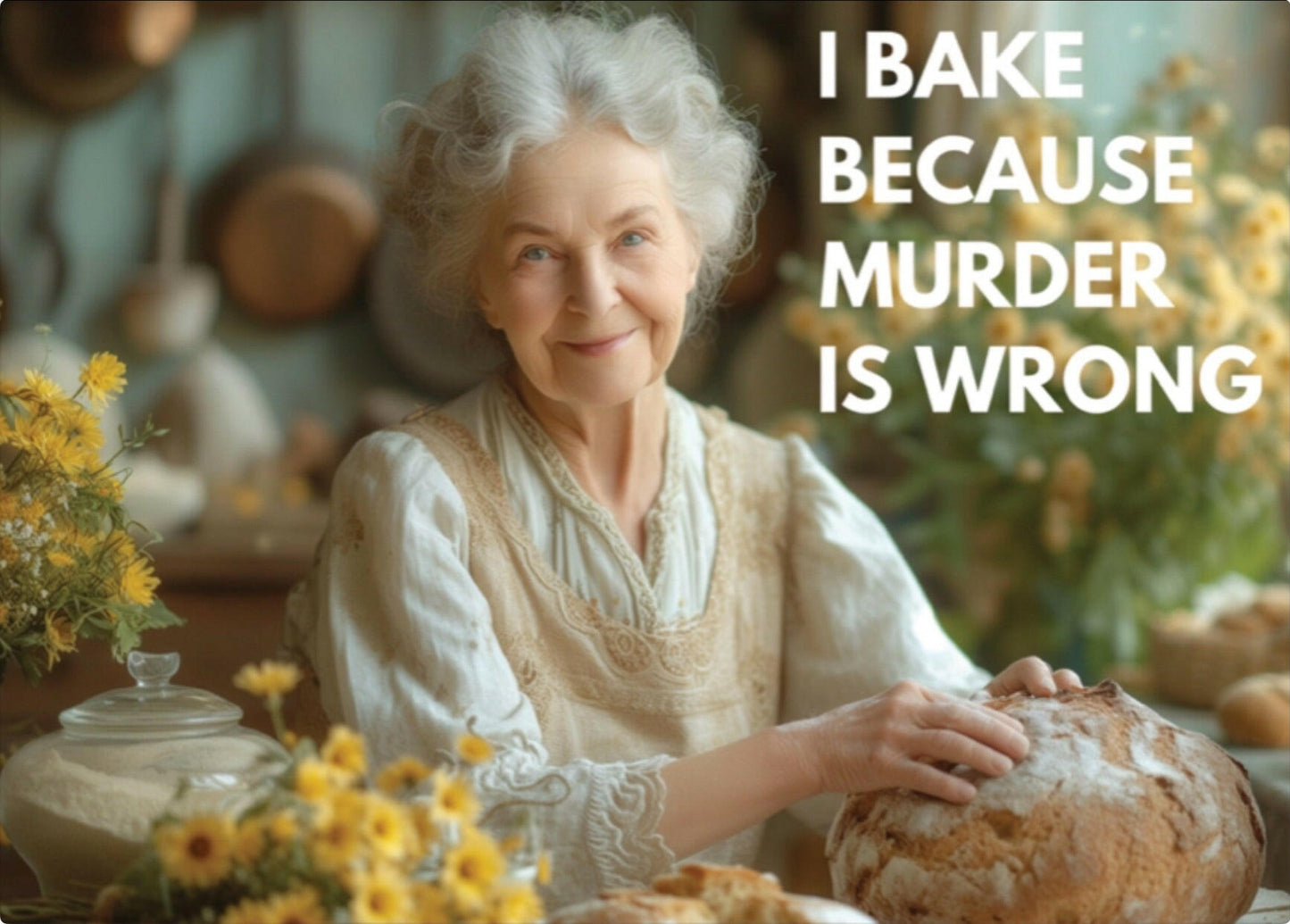 I Bake Because Murder Is Wrong.All On a 2”x3” Metal Refrigerator Magnet.A Funny Magnet For Him or Her..