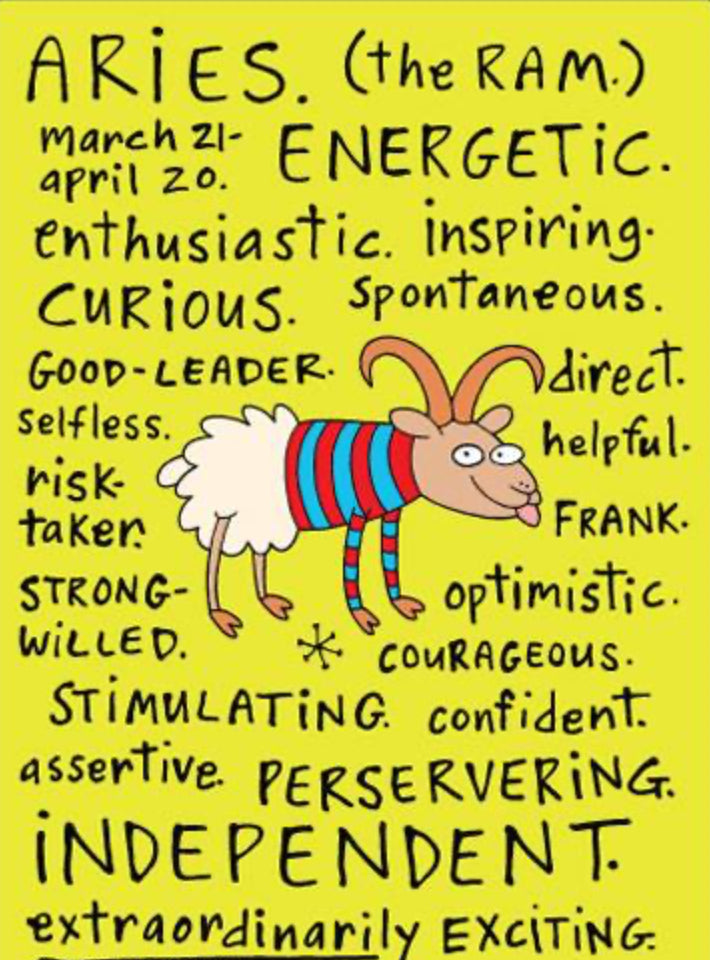 Funny Aries Zodiac Sign Mar 21-Apr 20. On a 2.5”x 3.5” Metal Refrigerator Magnet.