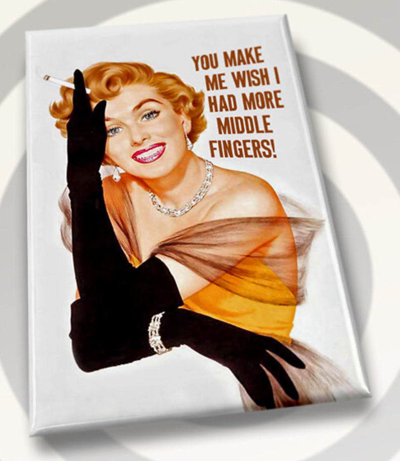 You Make Me Wish I Had More Middle Fingers. All on a 2”x3” Metal Refrigerator Magnet.