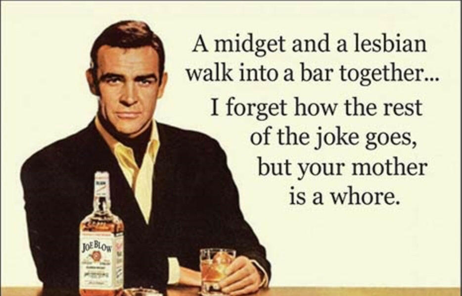 A Midget And A Lesbian Walk Into A Bar Together. All On A 2”x3” Metal Refrigerator Magnet. Quality Glossy Finish With Strong Holding Power..