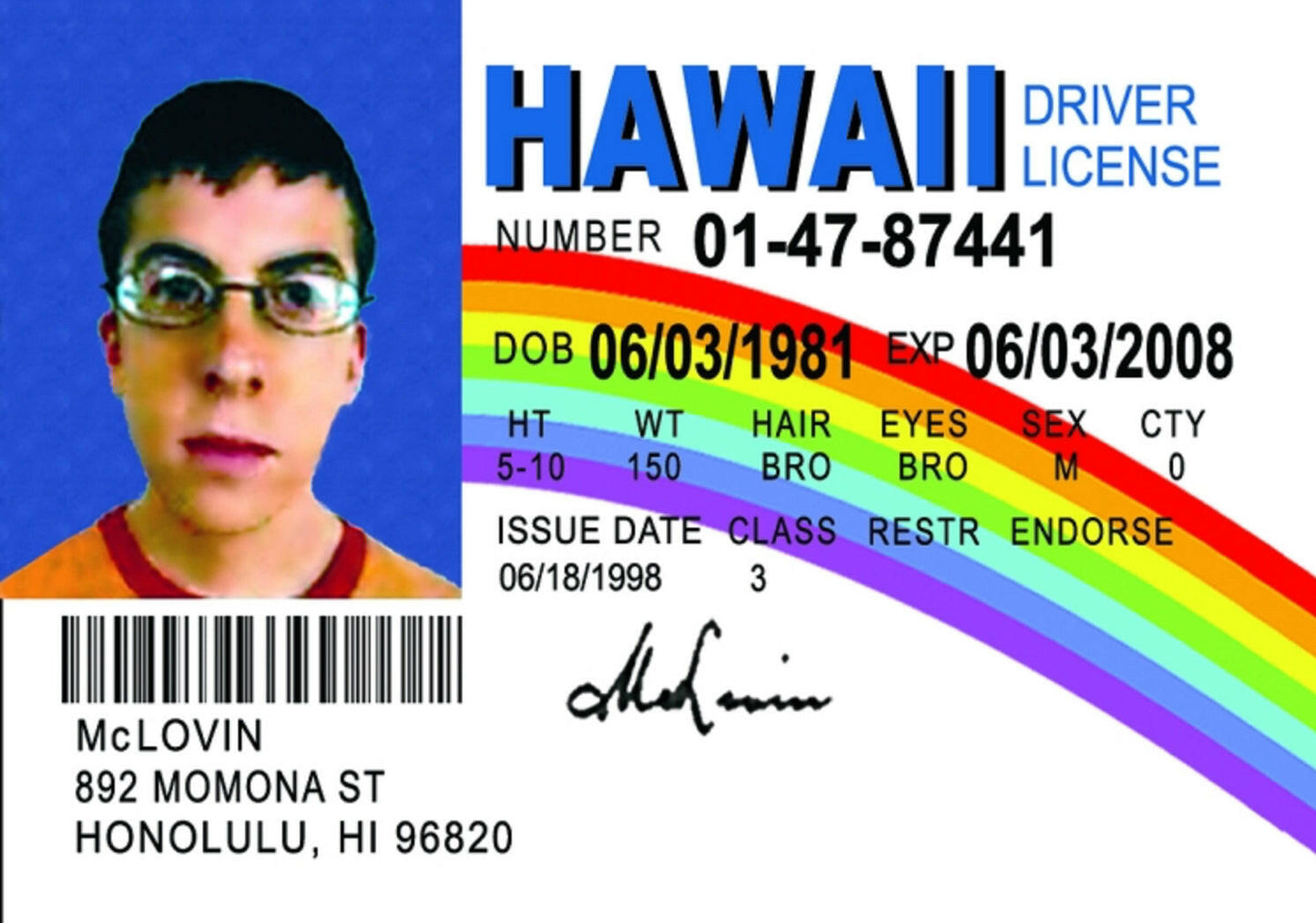 McLovin Drivers License. All On a 2.5”x 3.5” Metal Refrigerator Magnet.A Funny Magnet For Him or Her. Quality Metal Magnet With Glossy Finish And Strong Holding Power..