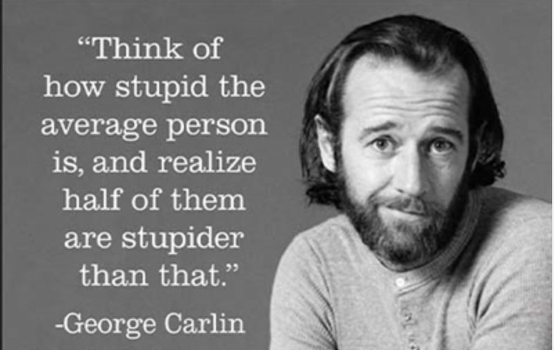Think Of How Stupid The Average Person Is,And Realize Half Of Them Are Stupider Than That. A George Carlin Quote On a 2”x3” Metal Refrigerator Magnet.