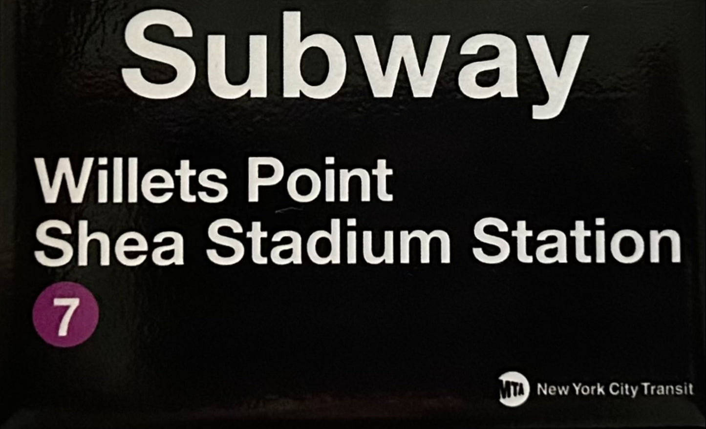 Willets Point Shea Stadium Station Subway Sign On a 2”x3” Metal Refrigerator Magnet. Quality Glossy Finish With Strong Holding Power.
