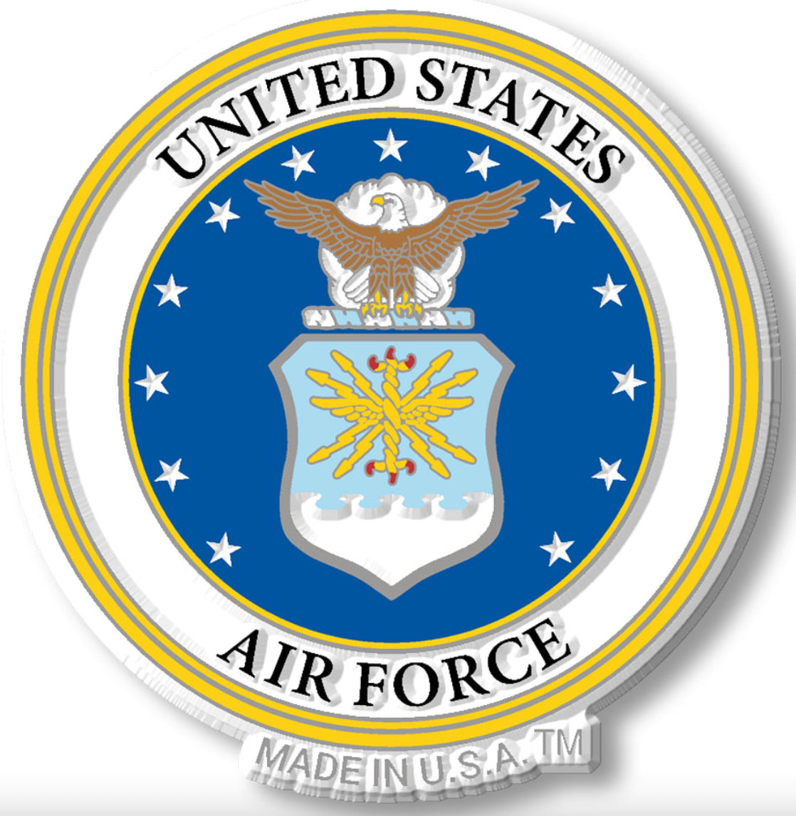 U.S Air Force Rubber Magnet.It measures approximately 5 square inches with a thickness of 0.1”. A Great Gift for Any Veteran or Military Family Member.