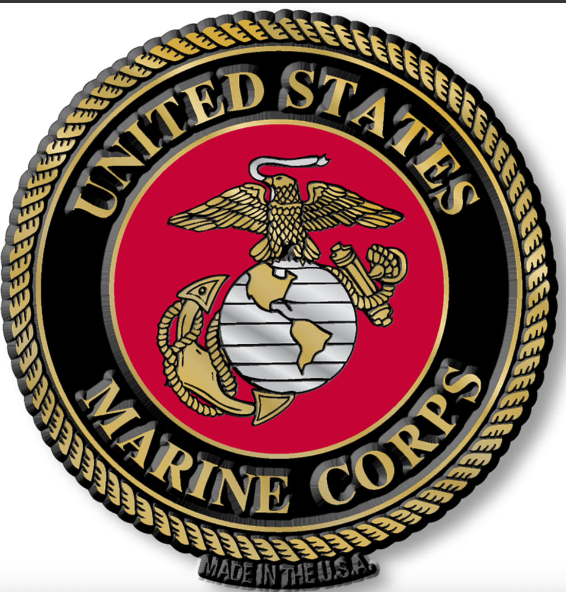 U.S Marine Corp Rubber Magnet.It measures approximately 5 square inches with a thickness of 0.1”. A Great Gift for Any Veteran or Military Family Member.