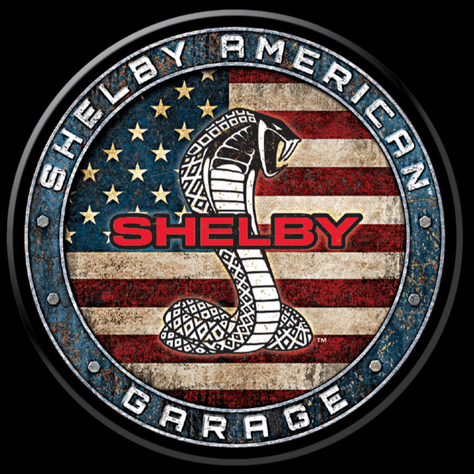 Shelby Garage, On A 3” Round Metal Refrigerator Magnet.A Magnet For Him or Her..