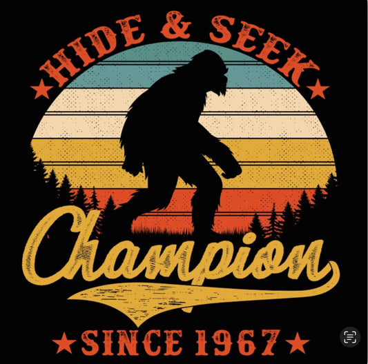 Hide And Seek Champion Since 1967,Bigfoot.On a 2.5” Square Metal Refrigerator Magnet.