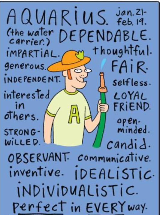Funny Aquarius Zodiac Sign Jan 21-Feb 19. On a 2.5”x 3.5” Metal Refrigerator Magnet.