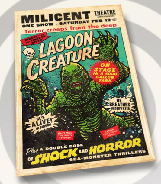 The Creature From The Black Lagoon Theatre Poster on a 2”x3” Metal Refrigerator Magnet.