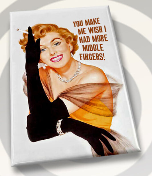 You Make Me Wish I Had More Middle Fingers. All on a 2”x3” Metal Refrigerator Magnet.