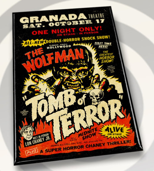 The Wolfman,Tomb of Terror Theatre Poster on a 2”x3” Metal Refrigerator Magnet.