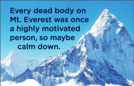 Every Dead Body On Mt.Everest Was Once A Highly Motivated Person,So Maybe Calm Down. All On A 2”x3” Metal Refrigerator Magnet. Quality Glossy Finish With Strong Holding Power