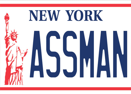 New York,AssMan License Plate. On a 2.5”x 3.5” Metal Refrigerator Magnet.A Magnet For Him or Her.