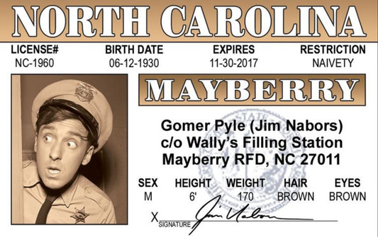 Gomer Pyle, Andy Griffith Show Drivers License. All On a 2.5”x 3.5” Metal Refrigerator Magnet.A Magnet For Him or Her.