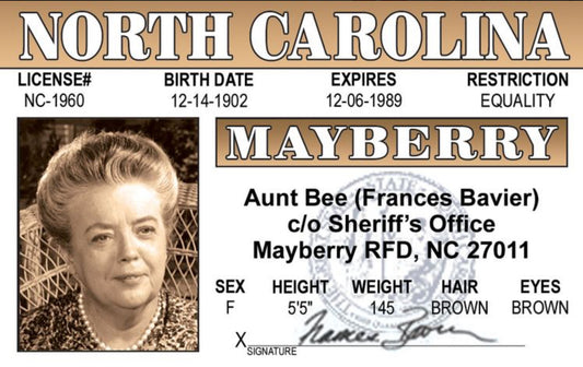 Aunt Bee, Andy Griffith Show Drivers License. All On a 2.5”x 3.5” Metal Refrigerator Magnet.A Magnet For Him or Her.