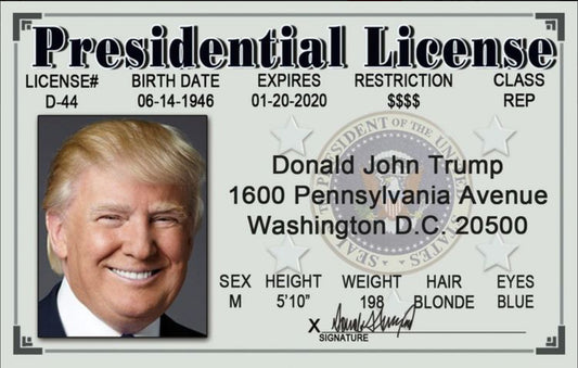Presidential Drivers License,Donald Trump.All On a 2.5”x 3.5” Metal Refrigerator Magnet.A Funny Magnet For Him or Her. Quality Metal Magnet With Glossy Finish And Strong Holding Power.
