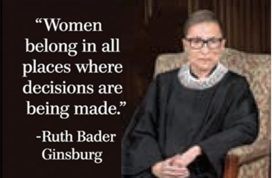 Women Belong In All Places Where Decisions Are Being Made, Quote By Ruth Bader Ginsburg. All On a 2”x3” Metal Refrigerator Magnet.