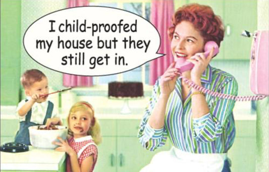 I Child Proofed My House But They Still Get In. All On a 2”x3” Metal Refrigerator Magnet. Quality Glossy Finish With Strong Holding Power.