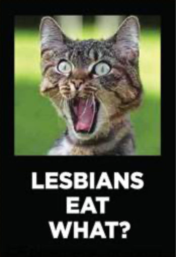Lesbians Eat What? All On a 2”x3” Metal Refrigerator Magnet. Quality Glossy Finish With Strong Holding Power.