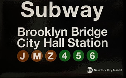 Brooklyn Bridge City Hall Station Subway Sign On a 2”x3” Metal Refrigerator Magnet. Quality Glossy Finish With Strong Holding Power.