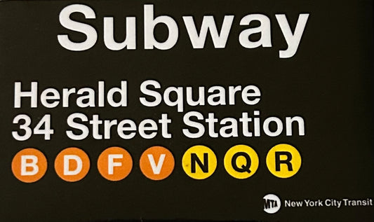 Herald Square 34 Street Station Subway Sign On a 2”x3” Metal Refrigerator Magnet. Quality Glossy Finish With Strong Holding Power.