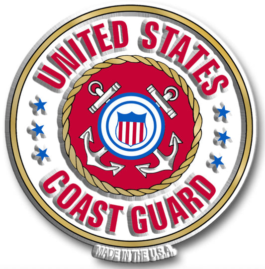 U.S Coast Guard Rubber Magnet.It measures approximately 5 square inches with a thickness of 0.1”. A Great Gift for Any Veteran or Military Family Member.