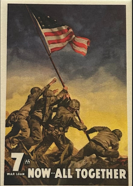 Iwo Jima, U.S Army War Bonds Poster. On a 2”x3” Metal Refrigerator Magnet. Quality Glossy Finish With Strong Holding Power.