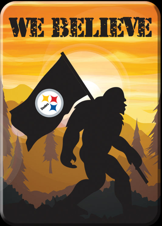 Pittsburgh Steelers,We Believe. On A 2.5” x 3.5” Metal Refrigerator Magnet..